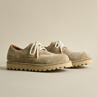 Chaussures Derby en Daim de Vache Lavé Abricot pour Hommes, à Lacets, Style Vintage Vieilli, Semelle Épaisse, Chaussures de Travail Style Old Money, Logo Personnalisé, Vente en Gros