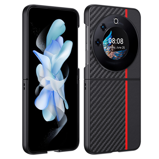 For Tecno Phantom V Flip Phone Case Carbon Fiber Pattern Anti-Fall Ultra-Thin Leather Case Protective Case