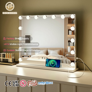 Tùy chỉnh khung sắt 58x46cm Type-C USB sạc cổng 15 Dimmable dẫn bóng đèn sắt mỹ phẩm <span class=keywords><strong>Vanity</strong></span> trang điểm gương với đèn LED - Product Image 1