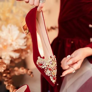 Red Pointed Toe Heeled <b>Sandals</b> With Rhinestones <b>Low</b> Block <b>Heel</b> Comfort Elegant <b>Wedding</b> Party Shoes Size 3333H-007 - Product Image 4