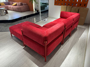 Canapé modulaire en forme <span class=keywords><strong>de</strong></span> L, 3 places, en <span class=keywords><strong>velours</strong></span> mélangé rouge cramoisi, durable, compressé, sous vide, avec cadre en métal rouge - Product Image 6