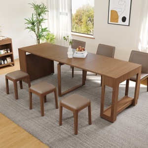 Solid Wood Extendable Dining <b>Table</b> Rectangle Foldable Multipurpose Convertible For Dining Room - Product Image 2