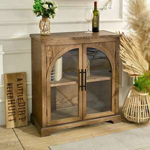 Meuble de salon INNOVA style ferme, armoire de rangement antique en bois massif durable avec portes vitrées et design arqué - Product Image 3