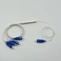 Splitter Serat Optik PLC 1x4 Kelas Operator dengan Konektor SC UPC, Penutup Pipa Baja Putih untuk Penggunaan ODF/Closure, Garansi 3 Tahun