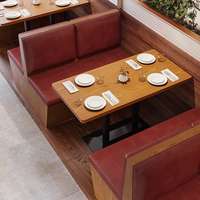 Banquette de restaurant commerciale moderne en cuir PU orange rembourrée avec tables et chaises en bois massif pour café bistro