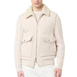 Chaqueta de Punto Híbrida Beige <span class=keywords><strong>para</strong></span> <span class=keywords><strong>Hombre</strong></span>, Cuello de Borrego, Bolsillos Tejidos, Cierre Completo con Cremallera - Product Image 1