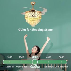 โคมไฟเพดานคริสตัลพร้อมพัดลม LED รีโมทคอนโทรล 6 ระดับความเร็ว มอเตอร์ DC แบบย้อนกลับได้ ใบพัดขนาด 48 นิ้ว เสียงเงียบ 30-34 เดซิเบล เหมาะสำหรับห้องนั่งเล่น - Product Image 5