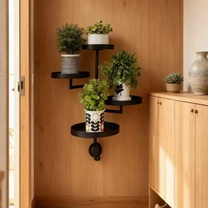 Support à fleurs d'intérieur à 4 niveaux, en métal, rotatif, circulaire, autoportant, noir, multifonctionnel, décoratif - Product Image 4