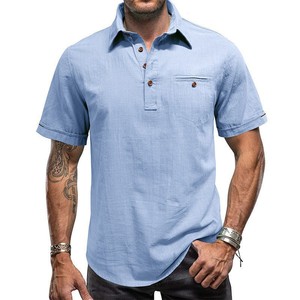 <span class=keywords><strong>Chemise</strong></span> d'été 2026 à manches courtes en <span class=keywords><strong>lin</strong></span> pour homme, style urbain simple, pour homme et garçon - Product Image 3