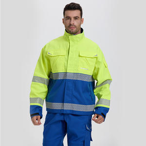 Ensemble de vêtements de travail réfléchissants Columbia bleu marine et jaune, uniformes de sécurité pour usine, atelier, travaux en extérieur, construction, mines, travailleurs pétroliers - Product Image 4