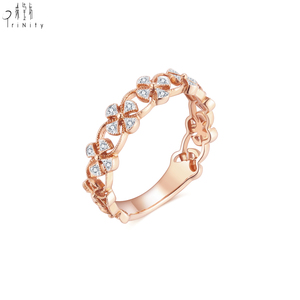 เครื่องประดับอินเทรนด์ยอดนิยมคลาสสิก 18K Rose Gold เพชรธรรมชาติครึ่งนิรันดร์โคลเวอร์ออกแบบแหวนวางซ้อนกันได้สําหรับผู้หญิง - Product Image 3