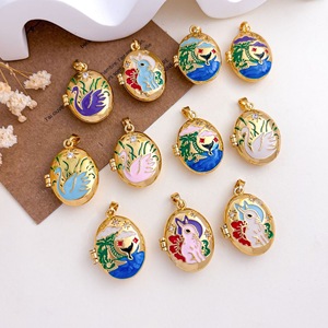 P78 Nuevo y Popular Colgante Ovalado de Latón Chapado en Oro de 18K con Esmalte Estilo Vintage Chino y Lindos Animales para Fabricación de Joyas - Product Image 4