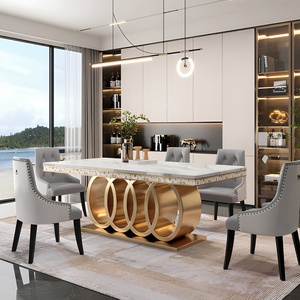 <span class=keywords><strong>Tavolo</strong></span> da Pranzo Rettangolare di Lusso in <span class=keywords><strong>Marmo</strong></span> <span class=keywords><strong>Bianco</strong></span> Italiano da 8 Posti in Stile Moderno con Sedie in Pelle Mobili per Sala da Pranzo all'Ingrosso - Product Image 2
