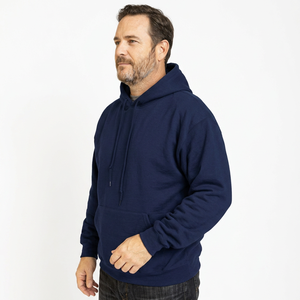 Sweat-shirt à capuche bleu marine pour homme, couleur unie, en molleton de coton, manches régulières, vêtement d'automne - Product Image 3