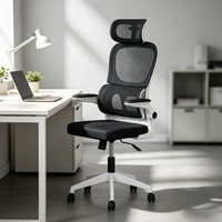 Chaise de bureau minimaliste pivotante avec vérin à gaz de classe 2, dossier haut, support lombaire, siège confortable en maille et roulettes