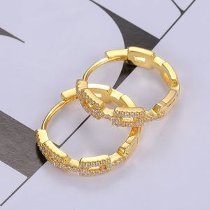 ファッション18K金メッキのヒップホップロックイヤリング、キューバのチェーン形状のジルコンダイヤモンド、ユニセックスリンクイヤリング。 - Product Image 3