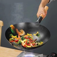 Restoran koki memasak wajan tradisional Cina gaya Jepang non-stick baja karbon wajan peralatan masak