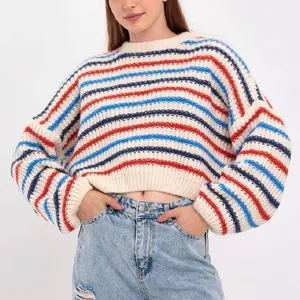 महिलाओं के लिए अनुकूलन शरद ऋतु फैशन लंबी आस्तीन ढीला क्रॉप्ड चंकी जैक्वार्ड स्वेटर