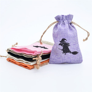 Sac en jute à cordon motif Halloween pour emballage de biscuits de mariage et de fêtes, et rangement de divers articles - Product Image 6