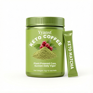 Café Keto Matcha en Polvo Instantáneo de Marca Privada OEM, Suplemento Natural para la Cetosis, 10g*10 Sobres, Frasco Redondo Verde Fresco - Product Image 1