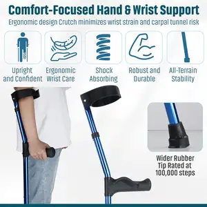 Unterarmkrücken mit Metall-Schlüsselwirbel-Arm-Gelenkmanschette für gebrochenen Fuß oder Bein Verletzungen, leichte und bequeme Beinunterstützung