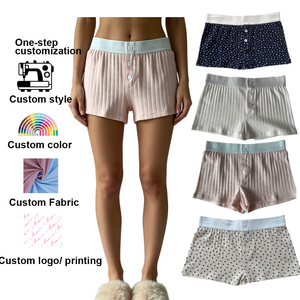Pyjamas courts personnalisés pour femmes, vêtements de détente style BM, tissu côtelé pointelle, caleçons boxers pour femmes, leggings courts, shorts pour femmes - Product Image 1