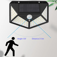 Lampe solaire à 100 LED avec détecteur de mouvement PIR, lampe solaire extérieure, applique murale, lampe de jardin alimentée par énergie solaire