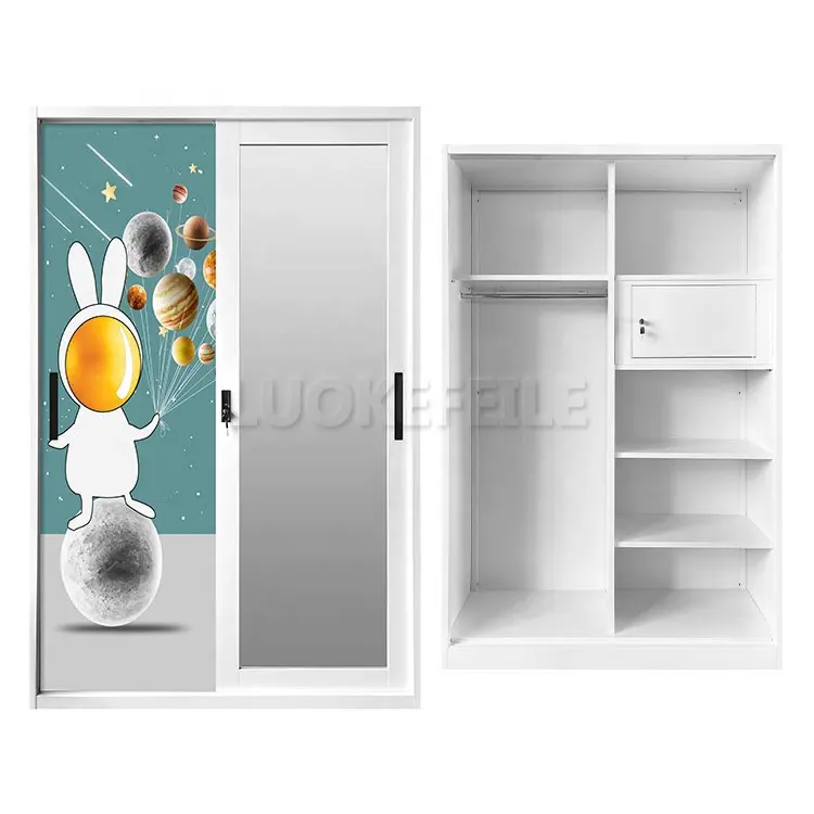 Miroir d'habillage coulissant à motif moderne design en acier durable vêtements à 3 portes meubles de chambre de bureau armoire en fer métallique à deux portes