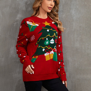 Maglione Natalizio Invernale da <span class=keywords><strong>Donna</strong></span>, Pullover Lavorato a Maglia, Top Ampio Rosso, Maglione Natalizio Divertente - Product Image 2