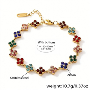 <span class=keywords><strong>Bracciale</strong></span> Fai-da-Te all'Ingrosso in Stile Europeo e Americano, Lusso Leggero, Acciaio Inossidabile, Zirconi Colorati a Forma di Pianta - Product Image 2