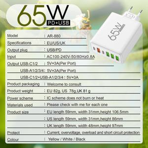 High Quality <strong>Multi</strong> Port 6 USB Type-C PD 3.0 65W/30W Fast <strong>Charger</strong> for for Phone Wall Adapter - Product Image 6