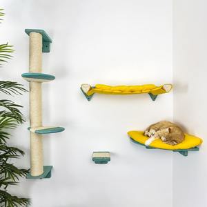 Juego de rascador y árbol de madera moderno para gatos, cama de esquina para gatos, escalones de pared con estante trepador para gatos de Sisal - Product Image 1