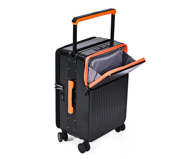 Carry on Luggage Airline Approved Hardside Top Opening Suitcase with Front Pocket, Aluminium Frame with Spinner Wheels
