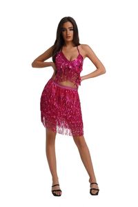 MS <b>Sequins</b> Tassel Dancing Sets Women Sexy Belly Dance Costume Shiny Halter <b>Bra</b> Hip Scarf Wrap Belt Dancer Skirt Dancewear - Product Image 6