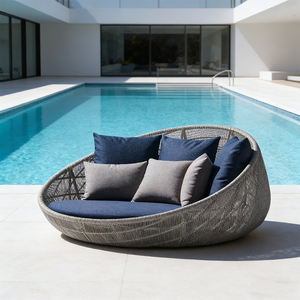Lit de repos rond de luxe moderne pour <span class=keywords><strong>jardin</strong></span>, transat <span class=keywords><strong>en</strong></span> <span class=keywords><strong>rotin</strong></span> <span class=keywords><strong>tressé</strong></span> pour piscine, mobilier d'extérieur imperméable, grand canapé-lit de patio - Product Image 2