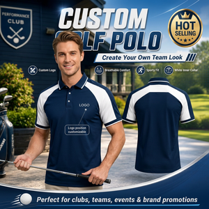 เสื้อโปโลชาย สีกรมท่าขาว ตัดต่อสี แขนสั้น ผ้าถัก แห้งเร็ว สวมใส่สบาย เหมาะสำหรับชุดกีฬาหรือชุดยูนิฟอร์มสโมสร ผลิตในบังกลาเทศ - Product Image 3