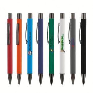 Low MOQ Cheap BKS LY7370 Promotional Gift Rubber Coated Soft Touch <b>Pens</b> with Custom Logo Metal Engraved Black Ink - Product Image 1