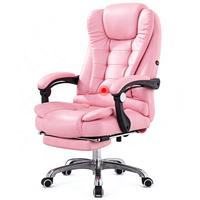 Chaise de bureau ergonomique pivotante et inclinable rose pour adultes, avec massage et 1 vibreur, idéale pour la maison et le travail sur ordinateur