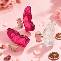 Flacon de parfum de luxe en verre vide pour femme, 80 ml, rouge rose, élégant, avec motif papillon, vente en gros, personnalisable, du fabricant Anding