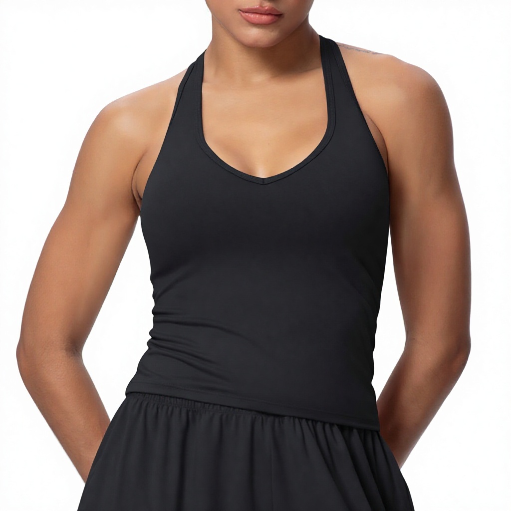 Women's Breathable Lightweight V-Neck Thin Strap Sports Tank Tops-Spring Yoga Top with Front Logo for Running Fitness