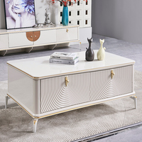 Ensemble Meuble TV et Table Basse Blancs Modernes et Simples, Grand Meuble de Rangement Carré en Bois de Luxe pour Salon