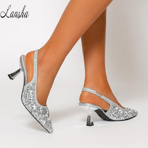 Chaussures de soirée de luxe à talons hauts pour femmes, ornées de strass brillants, à bout pointu, style princesse, sandales d'été à bride cheville - Product Image 3