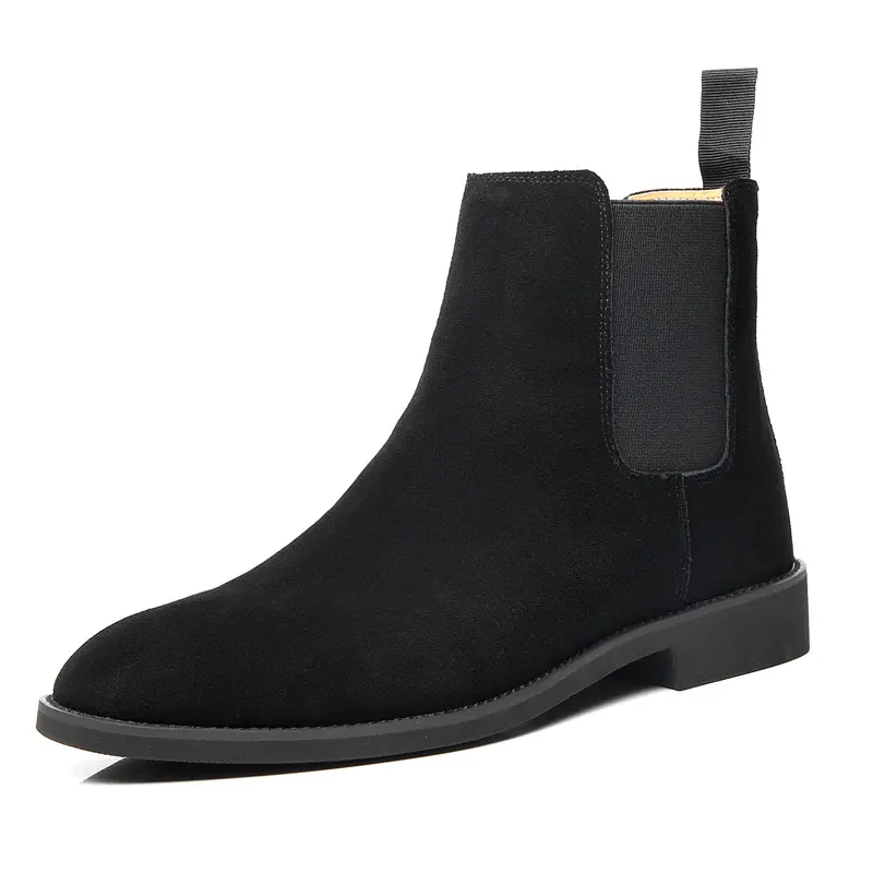 Autumn Winter Solid Color Slip-on Fashion Boots Big Size High Quality Chelsea Boots Men Genuine Leather
