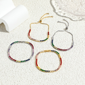 Brazalete de Moda con Piedras de Arcoíris, Chapado en Oro, con Circonitas, Ajustable, para Mujer, Regalo de Moda - Product Image 2