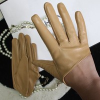 Gants en fourrure respirants longs pour homme, en peau de mouton, demi-paume, thermiques, pour cyclisme, extérieur, décontractés, sans dos, moto, militaires