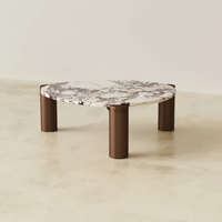 Table basse moderne convertible en marbre style crème italien avec finition en acier inoxydable et verre pour salon