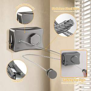 En gros, Étendoir à linge mural rétractable réglable anti-affaissement pour le séchage et le rangement des vêtements - Product Image 2