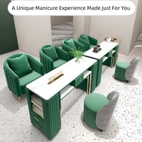 Ensemble de table de manucure en tissu durable noir et or avec plateau en marbre et chaises, station de salon de manucure moderne avec tiroirs de rangement