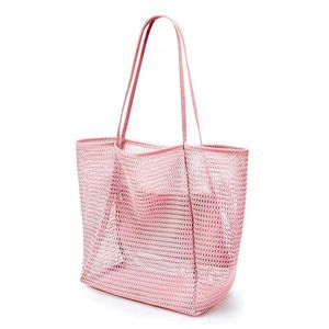 Wholesale Women's Packable <b>Beach</b> Mesh Tote & Shoulder <b>Bag</b> with Open Closure and Zipper Pocket <b>for</b> Summer Casual Vacation Use - Product Image 2