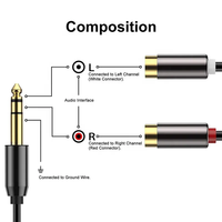 Câble audio coaxial torsadé plaqué or 6,5 mm mâle vers 2 RCA femelle, adaptateur répartiteur jack stéréo pour guitare/haut-parleur, gaine en PVC